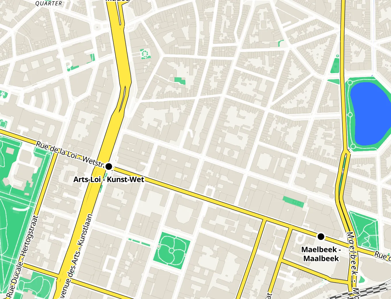 Map of the area around Bar Kamilou, Rue Joseph II 36, Brussels, between Arts-Loi and Maelbeek